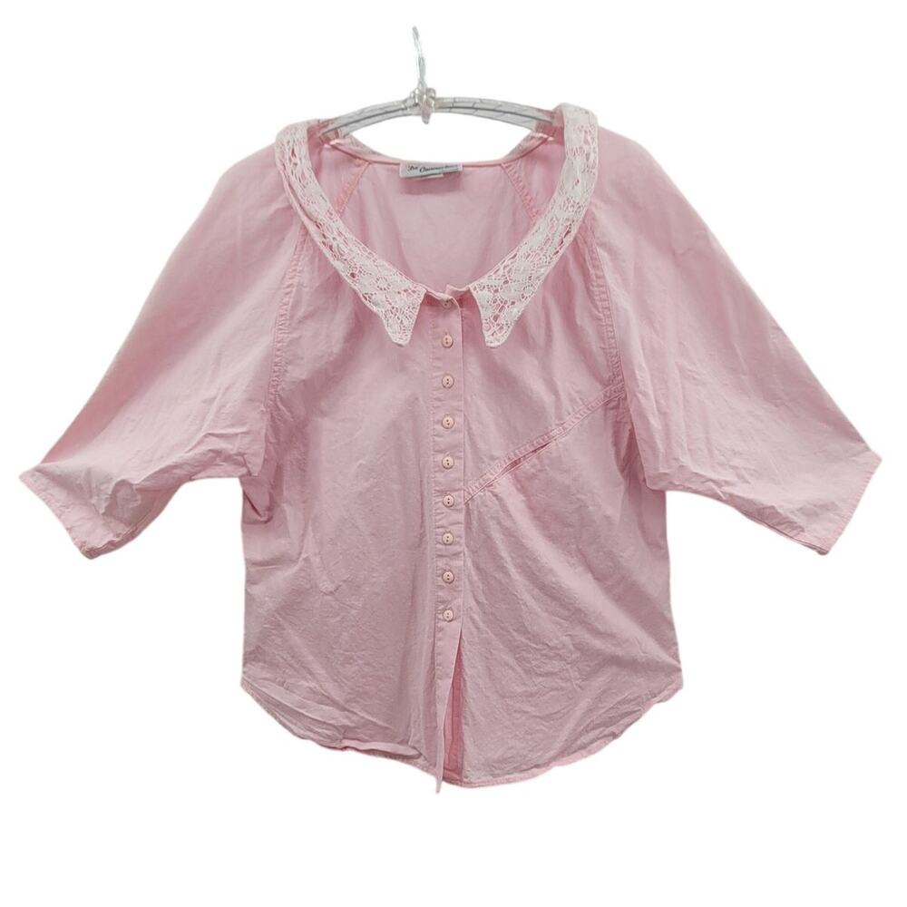 De Connection Pink Lace Collar Blouse Coquette Romantic Vintage Cottagecore
